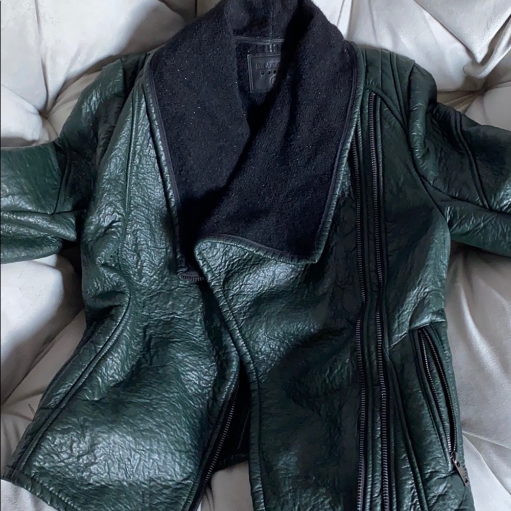 Blank NYC vegan leather green jacket